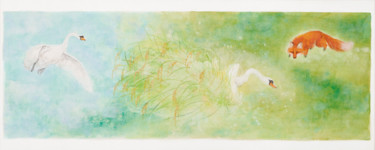 Painting titled "L'attérissage" by Priscilla Moore, Original Artwork, Pigments Mounted on Wood Panel