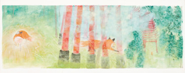 Painting titled "Le messager" by Priscilla Moore, Original Artwork, Pigments Mounted on Wood Panel