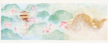 Kinkakuji et le phénix Painting titled "Kinkakuji et le phé…" by Priscilla Moore, Original Artwork, Pigments Mounted on Wood Panel