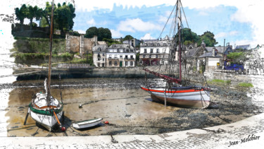 Le Port d'Auray, Golfe du Morbihan Digital Arts titled "Le Port d'Auray, Go…" by Jamy Delpias, Original Artwork, Digital Painting