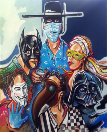 Peinture intitulée "La grande mascarade" par Pascal Buffard, Œuvre d'art originale, Huile