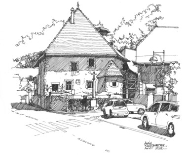 Dessin intitulée "Duingt: la maison a…" par Alain Rouschmeyer, Œuvre d'art originale, Encre