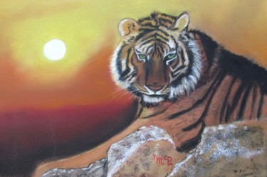 Dessin intitulée "Tigre" par Michel Pras, Œuvre d'art originale, Pastel