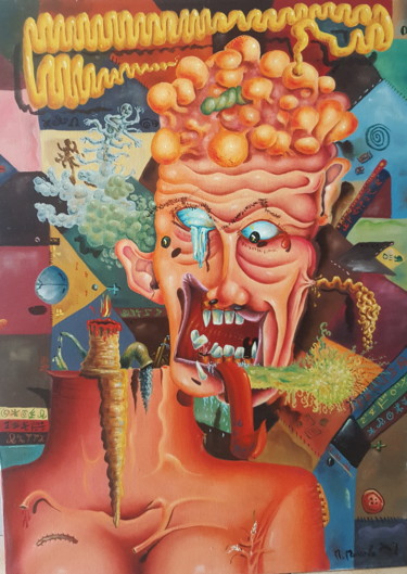 Painting titled "Psichiatra OGM" by Titti Milos, Original Artwork, Oil
