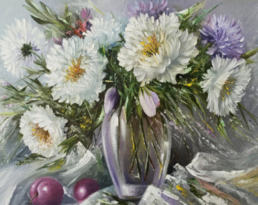 Still life with white peonies 40x30cm, oil painting Malerei mit dem Titel "Still life with whi…" von Sergey Miqayelya, Original-Kunstwerk, Öl Auf Keilrahmen aus Holz montiert