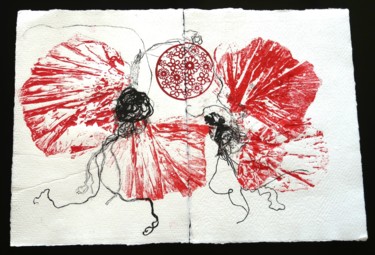 印花与版画 标题为“corolles” 由Brigitte Dusserre-Bresson, 原创艺术品, Collagraphy 安装在纸板上