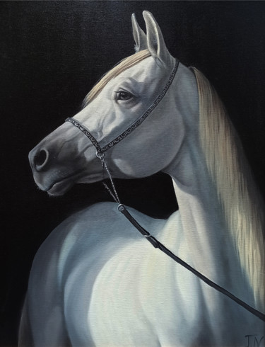 White horse-2 (40x50cm, oil painting, ready to hang) Painting titled "White horse-2 (40x5…" by Sergey Miqayelya, Original Artwork, Oil Mounted on Wood Stretcher frame