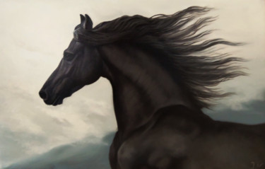 Arabian horse (40x60cm, oil painting, ready to hang) Painting titled "Arabian horse (40x6…" by Sergey Miqayelya, Original Artwork, Oil Mounted on Wood Stretcher frame