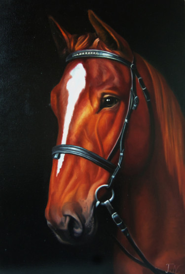 Horse portrait-1 (40x60cm, oil painting, ready to hang) Painting titled "Horse portrait-1 (4…" by Sergey Miqayelya, Original Artwork, Oil Mounted on Wood Stretcher frame