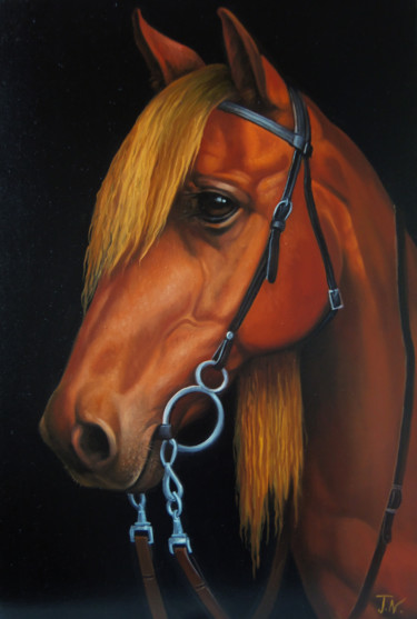 Horse portrait-2 (40x60cm, oil painting, ready to hang) Painting titled "Horse portrait-2 (4…" by Sergey Miqayelya, Original Artwork, Oil Mounted on Wood Stretcher frame