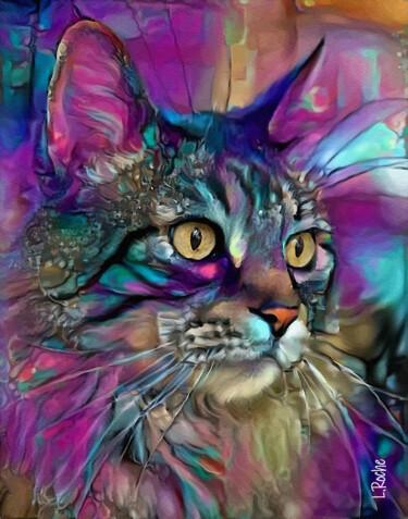Luigi, cat, mix media on panel - 70x52 cm - OOAK