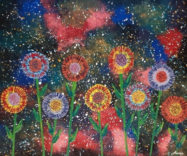 绘画 标题为“flower in galaxy” 由So Hyon Kim, 原创艺术品, 丙烯