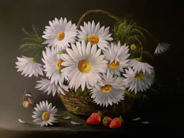 Chamomile (40x30cm, oil painting, ready to hang) Painting titled "Chamomile (40x30cm,…" by Sergey Miqayelya, Original Artwork, Oil Mounted on Wood Stretcher frame