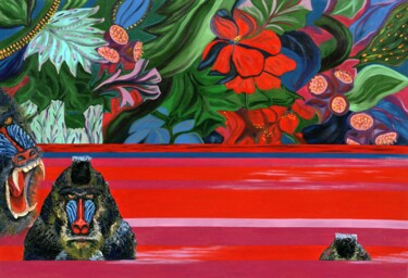 Картина под названием "Apes in the river -…" - Larisa Lavrova, Подлинное произведение искусства, Масло Установлен на Деревян…