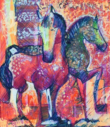 Dessin intitulée "MON CHEVAL" par Philippe Graillot (TORGALLI), Œuvre d'art originale, Marqueur