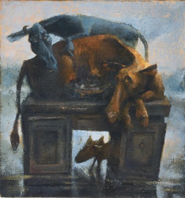 Peinture intitulée "nest guard" par Sergii Shkoliar, Œuvre d'art originale, Huile Monté sur Châssis en bois