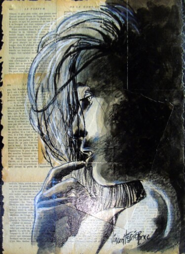 Peinture intitulée "sans ti" par Vincent Tessier Xxc, Œuvre d'art originale, Encre