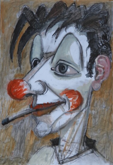绘画 标题为“Clown with cigarette” 由Lubomir Tkacik, 原创艺术品, 油