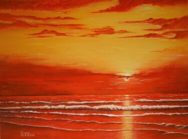 coucher de soleil sur l'océan (12-09-2020 ) Peinture intitulée "coucher de soleil s…" par Jean-Yves Saint Lezer, Œuvre d'art originale, Huile