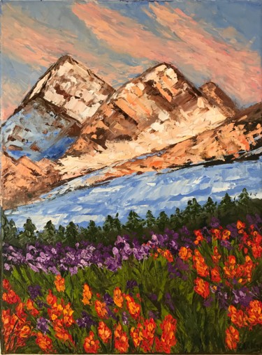 Peinture intitulée "Spring in the mount…" par Nadia Voro, Œuvre d'art originale, Huile Monté sur Châssis en bois