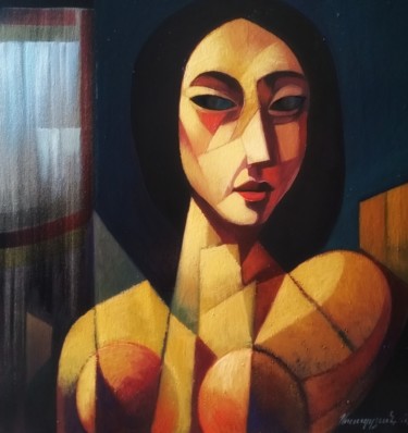 Emotion (50x50cm, cubism, oil painting, ready to hang) 「Emotion (50x50cm, c…」というタイトルの絵画 Artsrun Asatryanによって, オリジナルのアートワーク, オイル ウッドストレッチャーフレームにマウント