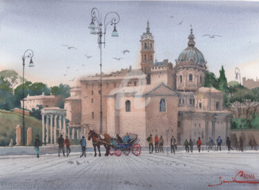 Rome Italy cityscape Painting titled "Rome Italy cityscape" by Samira Yanushkova, Original Artwork, Watercolor