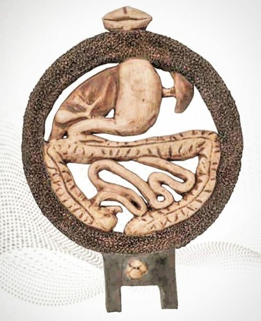 Skulptur mit dem Titel "Discus Gastrointest…" von Bulent Savkin, Original-Kunstwerk, Keramik