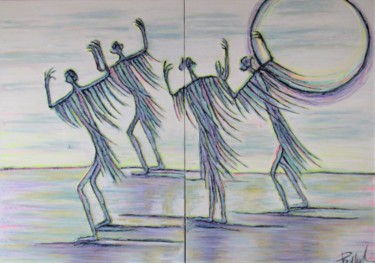 Painting titled "surfer sur la vague" by Béatrice Pillard, Original Artwork, Oil