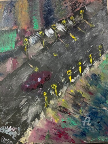 Dessin intitulée "Rainy night" par Saud Ali Alassaf, Œuvre d'art originale, Huile