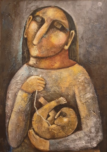 Maternity (Acrylic painting, 50x70cm, ready to hang) Painting titled "Maternity (Acrylic…" by Liana Asatryan, Original Artwork, Acrylic Mounted on Wood Stretcher frame