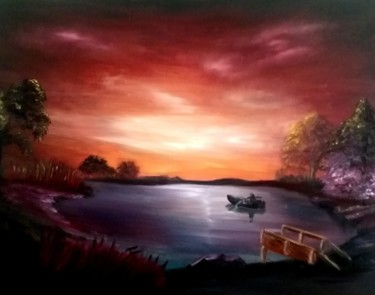 Peinture intitulée "Evening fishing" par Sergo Ter-Ner Ter-Nersesov, Œuvre d'art originale, Huile Monté sur Châssis en bois