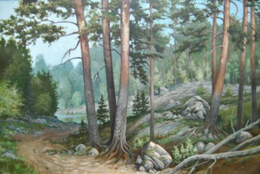 Painting titled "Metsälampi" by Ari Reinikainen, Original Artwork, Oil
