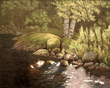 Painting titled "Musta joki" by Ari Reinikainen, Original Artwork, Oil