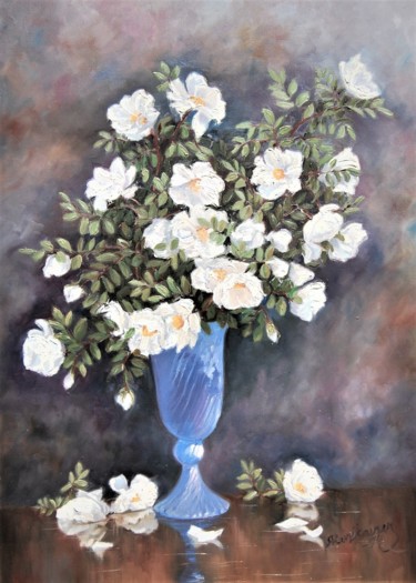Painting titled "Juhannusruusut sini…" by Ari Reinikainen, Original Artwork, Oil