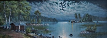 Painting titled "Mökki rannassa" by Ari Reinikainen, Original Artwork, Oil