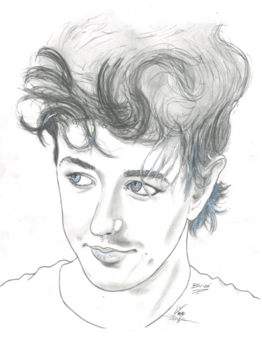 Tekening getiteld "Brian Setzer" door John Creekmore, Origineel Kunstwerk, Potlood