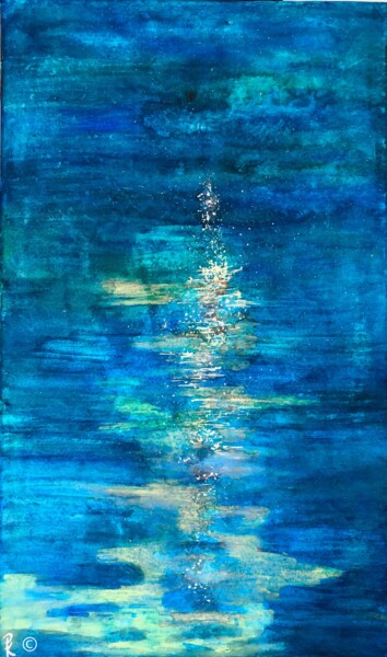 Reflets au clair de lune 1 Peinture intitulée "Reflets au clair de…" par Pascale Kuentz, Œuvre d'art originale, Pigments Monté sur Châssis en bois