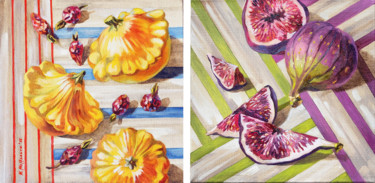 Diptych "Stripes go well with everything" Painting titled "Diptych "Stripes go…" by Maria Meltsaeva, Original Artwork, Oil Mounted on Wood Stretcher frame