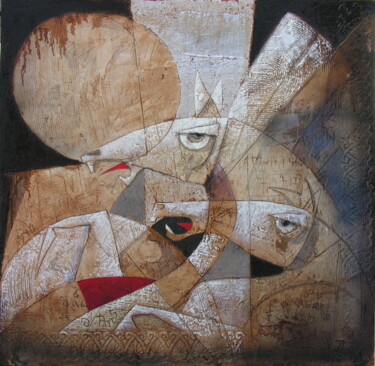 Pittura intitolato "SIMBIOTIC" da Franco Anselmi, Opera d'arte originale, Olio Montato su Pannello di legno