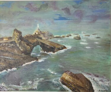 Painting titled "Le Rocher de la Vie…" by Raymond Actis-Datta, Original Artwork, Oil Mounted on Wood Stretcher frame