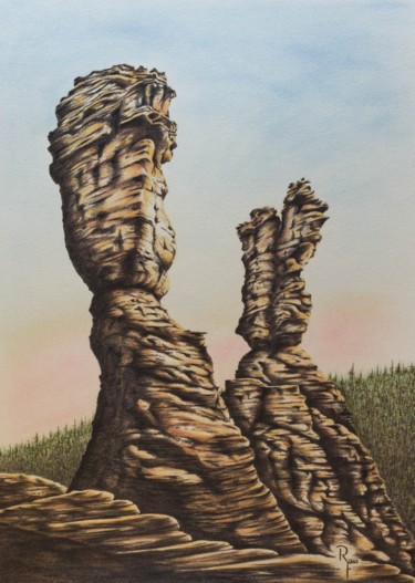 Malerei mit dem Titel "Die Herkulessäulen…" von Ronald Firla, Original-Kunstwerk, Conté-Buntstifte