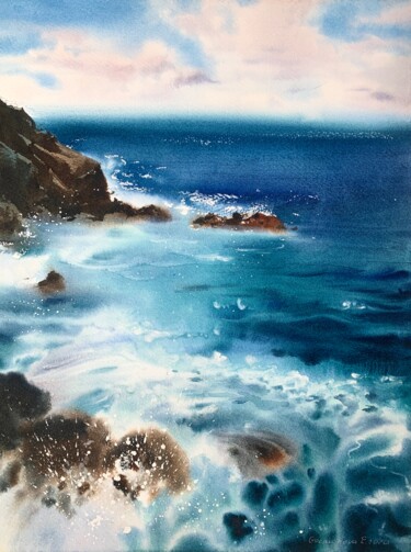 Cliffs and sea #2 Malerei mit dem Titel "Cliffs and sea #2" von Eugenia Gorbacheva, Original-Kunstwerk, Aquarell
