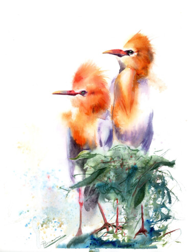 绘画 标题为“Watchers (birds)” 由Paintispassion, 原创艺术品, 水彩