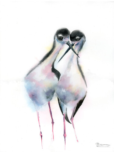 Painting titled "Black-necked stilt" by Paintispassion, Original Artwork, Watercolor