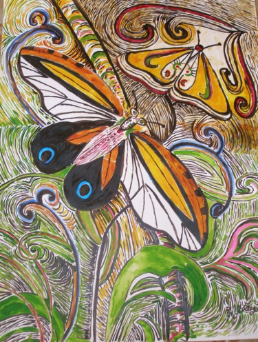 Malerei mit dem Titel "ARRIVEE" von Michele Glaize, Original-Kunstwerk, Tinte