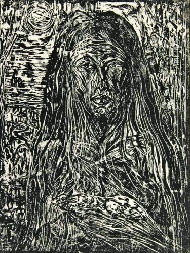 印花与版画 标题为“WOMAN with BLACK an…” 由Joseph Urie, 原创艺术品, Linocuts