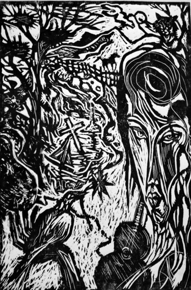 印花与版画 标题为“DONT FENCE ME IN” 由Joseph Urie, 原创艺术品, Linocuts