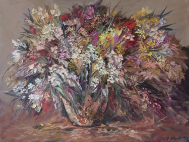 Abstract flowers-1 (100x80cm, oil painting, palette knife) Pintura intitulada "Abstract flowers-1…" por Kamo Atoyan, Obras de arte originais, Óleo Montado em Armação em madeira