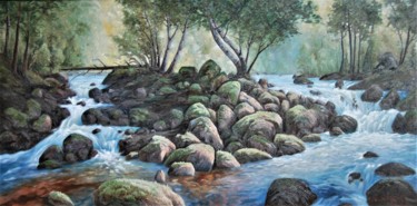 Painting titled "Kivinen koski" by Ari Reinikainen, Original Artwork, Oil