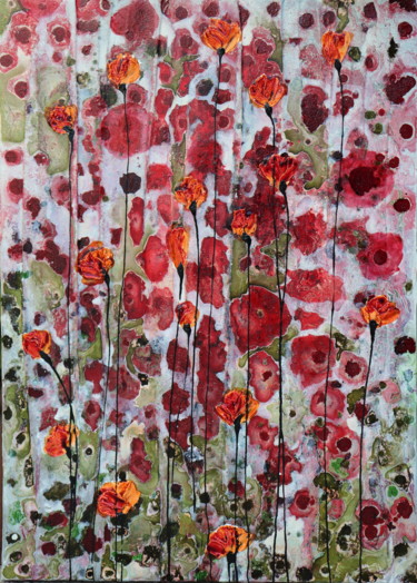 「poppies...and others」というタイトルの絵画 Donatella Marraoniによって, オリジナルのアートワーク, オイル
